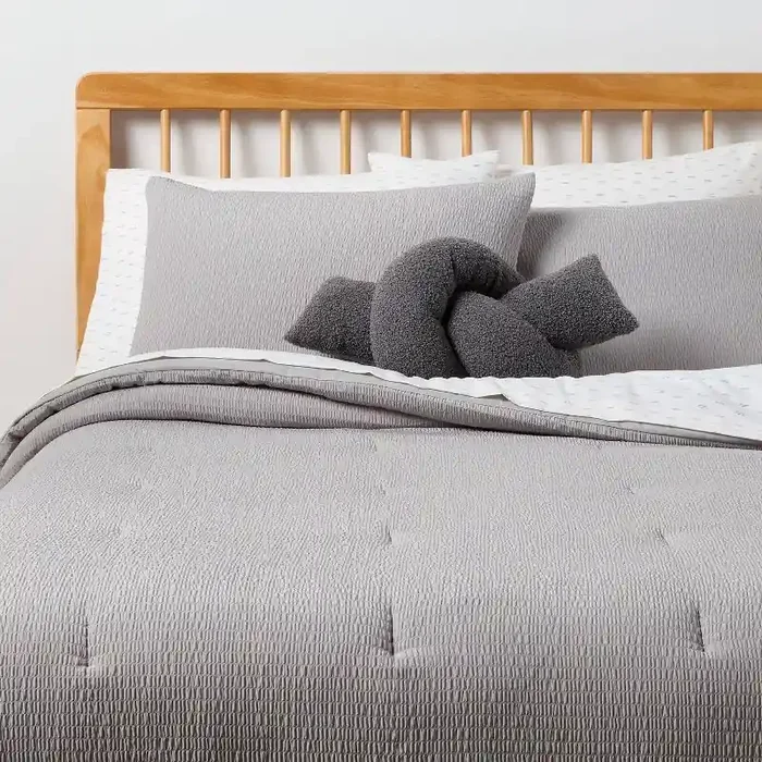8pc Full/Queen Textured Comforter and Sheet Set Light Gray – Room Essentials™