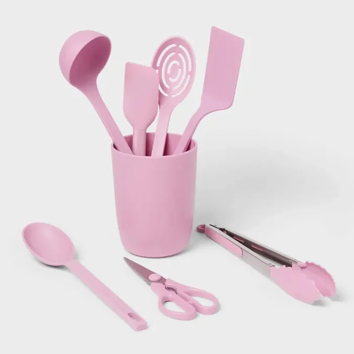 8pc Nylon Kitchen Utensil Set with Holder Pink – Room Essentials™