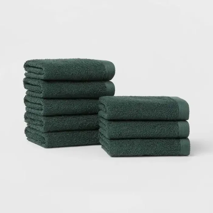 8pk Antimicrobial Washcloth Set Dark Green – Room Essentials™ Cotton Terry, Midweight, Machine Washable, Oeko-Tex Certified