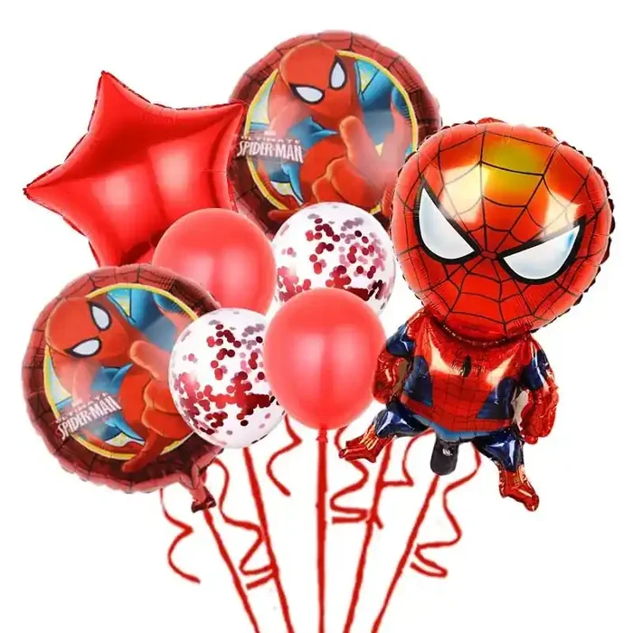 9pcs Hero Themed with Star and Round Balloon with Red confittee and Balloon Birthday Celebration FOIL Balloon Combo Set