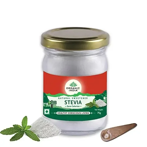 A TATA Product – Organic India Stevia Powder – 75g, Plant Based, Natural Sweetener, Zero Calories, Low Glycemic Index, No Aftertaste