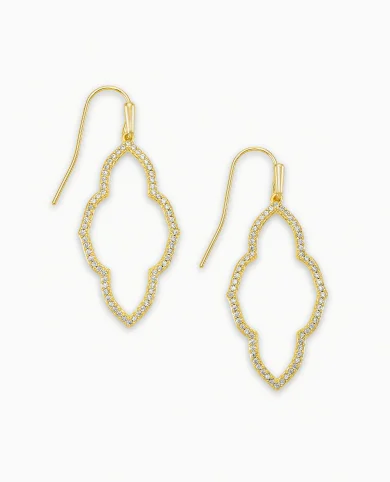 Abbie Gold Small Open Frame Earrings in White Crystal – Kendra Scott