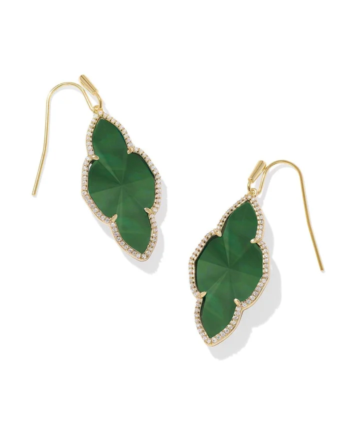 Abbie Pave Frame Drop Earring – Gold Green Illusion