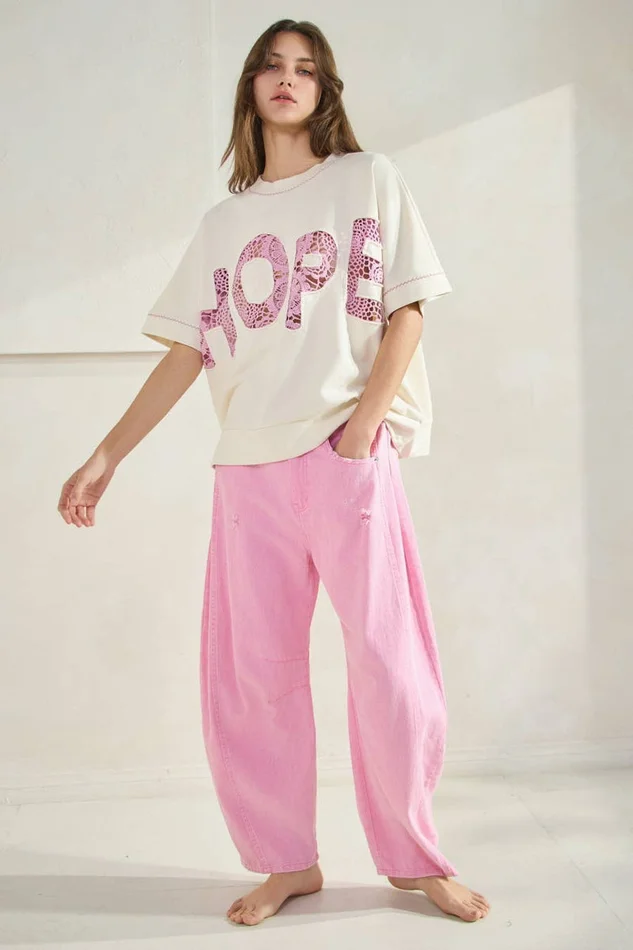 Acid Washed Pink Barrel Denim Pants