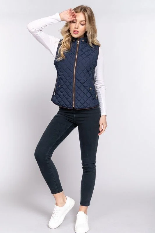 Active Basic Suede Piping Quilted Padding Vest
