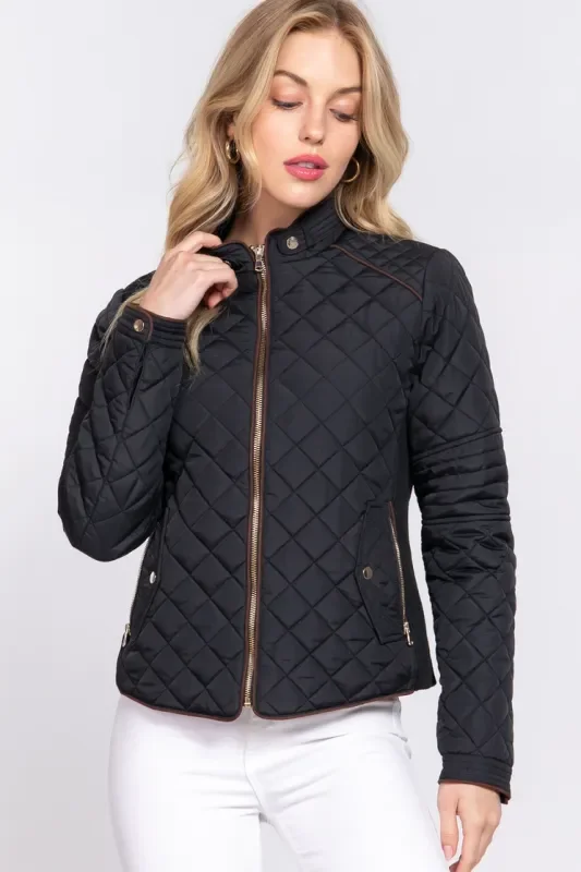 Active Basic Sueded Piping Quilted Jacket