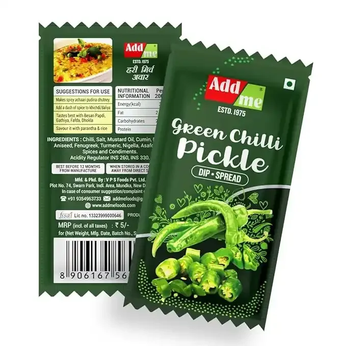 Add Me Green Chilli Pickle achar sachet pouch chotu traveller pack (Pack of 48) 576gm