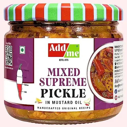 Add Me Mixed Supreme Pickle 300 gm Homemade Taste Mix Rajasthani marwadi Pickles Achar aam Mango Chilli Lemon Carrot ker Ginger karonda lasoda Fruit Mix 300g Glass Jar
