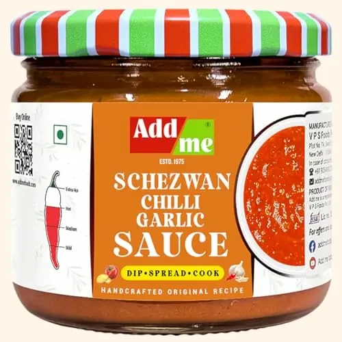 Add Me Spicy Schezwan Chilli Garlic Sauce Dip 300g momos tomato chutney Desi Indian Cuisine Glass Jar