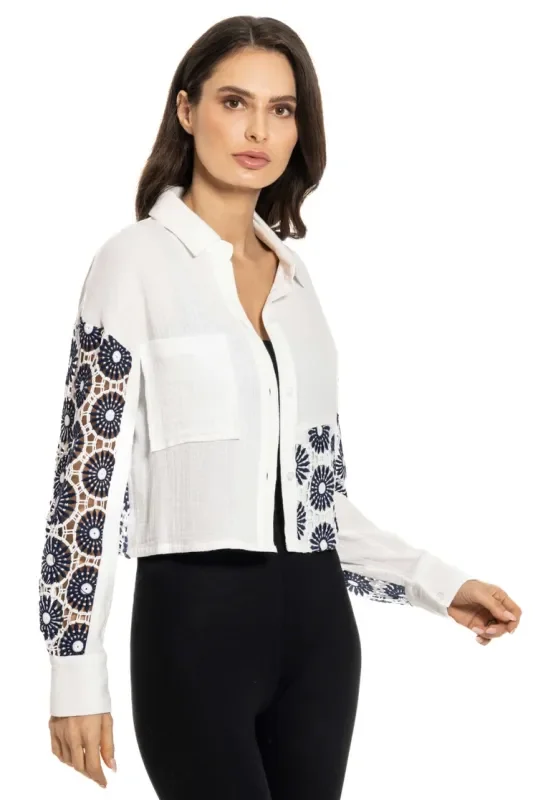 Adore Cropped Button-Down Top-EKT1731