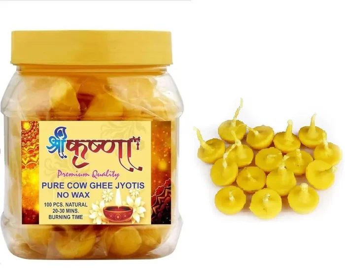 Advik Shree Krishna Pure Ghee Wicks, Batti, Diya for Pooja, Wax Free Vegan Ghee Batti/Wicks/Jyot for Pooja Aarti (Pack of 1, 100Pieces)