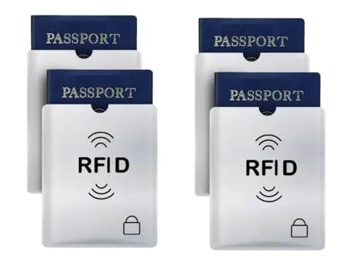 Aeoss 4 pcs Passport Anti-Scanning Cards Sleeve RFID Protector Anti-Magnetic Aluminum Foil Portable Passport Holder, silver, Casual