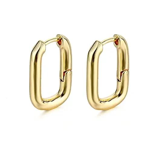 Aeoss Women Rectangle Oval Minimal Hoops Stainless Steel Anti Tarnish Waterproof Sweatproof Earrings MEDIUM Stainless Steel No Gemstone