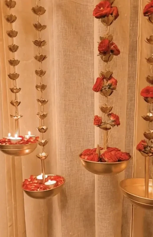 AGAAS ENTERPRISES Metal Hanging Urli Bowl Showpice For Floating Flowers Tealight Candles Diwali Decoration Pooja Room Decoration_Metal Colour, Gold