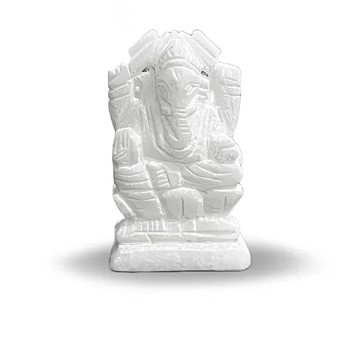 AGRA SOFT STONE CARVING PRODUCTS Handmade Marble Ganesh Idol for Car Dashboard/puja/Home Dcor (White)