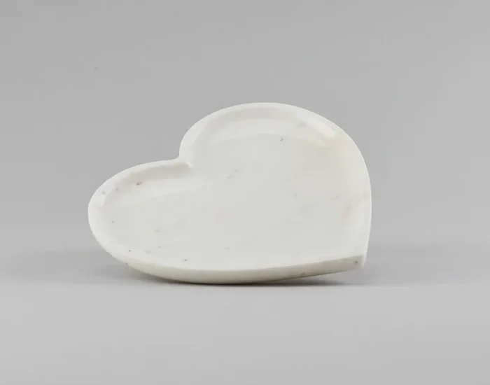AGRA SOFT STONE CARVING PRODUCTS Heart Shape White Marble Tray/Platter for Bathroom Kitchen Serving Dining Table Decoration and Gift (Vanity Platter)