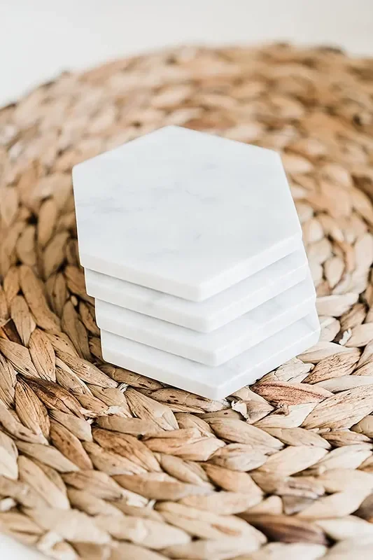AGRA SOFT STONE CARVING PRODUCTS Modern Home Decor Hexagon Marble Coaster Set Set of 4