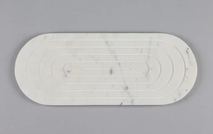 AGRA SOFT STONE CARVING PRODUCTS Oblong Shape White Marble Platter Serving Tray for Kitchen and Dining