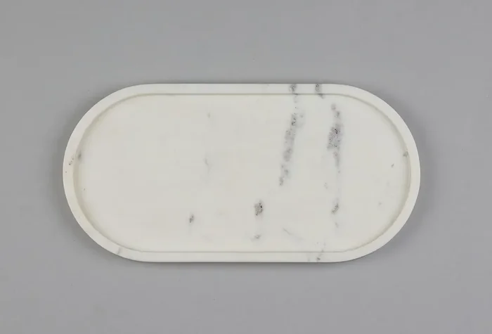 AGRA SOFT STONE CARVING PRODUCTS Oval Shape White Marble Tray for Bathroom Kitchen Serving Dining Table Decoration and Gift (Vanity Platter)