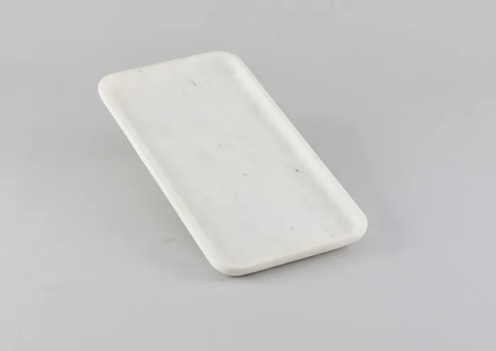 AGRA SOFT STONE CARVING PRODUCTS Rectangle Shape White Marble Tray For Bathroom Kitchen Serving Dining Table Decoration And Gift (Vanity Platter Rectangular)
