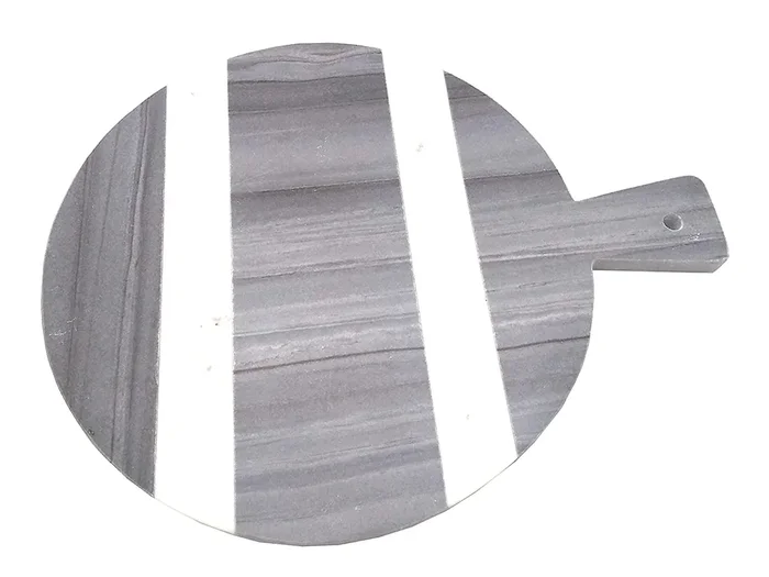 AGRA SOFT STONE CARVING PRODUCTS Round Marble Chopping Board Cheese Platter Cutting Board with Handle for Kitchen Wine Serving and Gift (Grey & White)