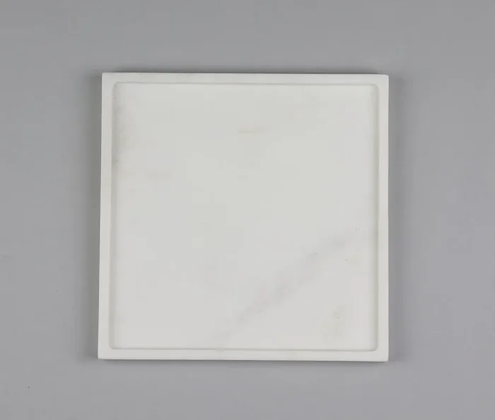 AGRA SOFT STONE CARVING PRODUCTS Square Shape White Marble Tray for Bathroom Kitchen Serving Dining Table Decoration and Gift (Vanity Platter)