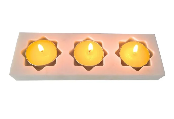 AGRA SOFT STONE CARVING PRODUCTS Star Shape Marble Tea Light Candle Holder for Home Decoration (Set of 3)