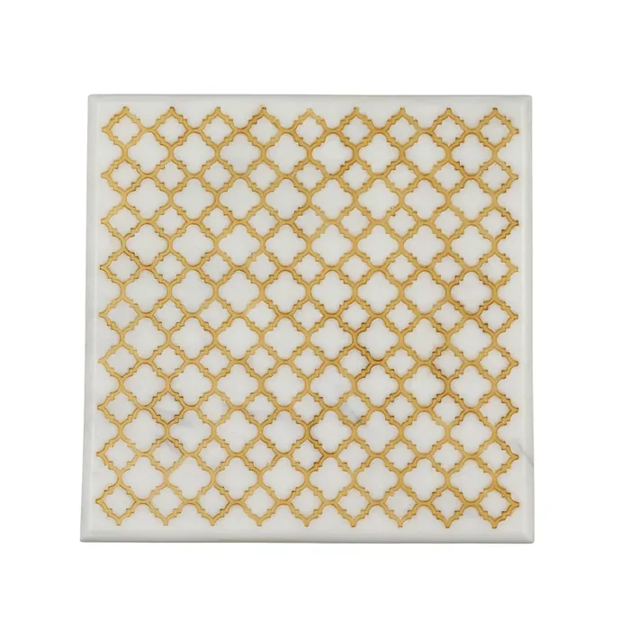 AGRA SOFT STONE CARVING PRODUCTS White Marble Celebration Trivet and Hot Plate for Kitchen Office Decoration and Gift (Set of 2)
