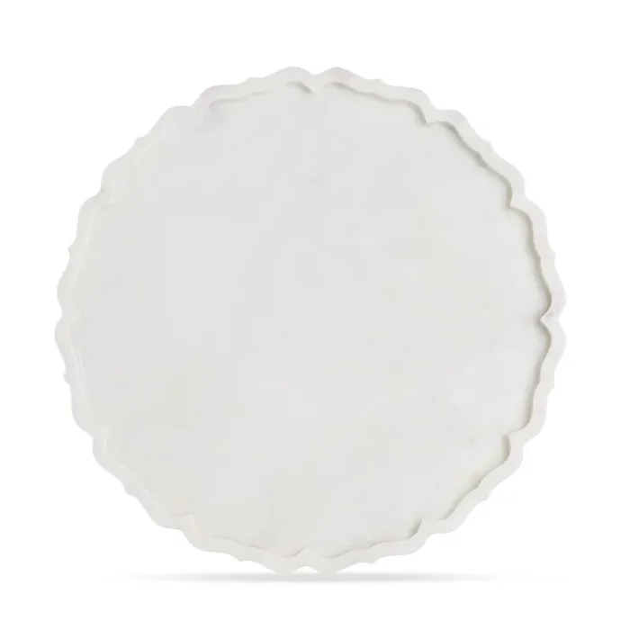 AGRA SOFT STONE CARVING PRODUCTS White Marble Round Maroc Platter Size 12 Inch Dia