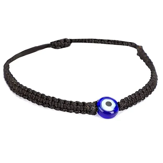 Ahen Classic Evil Eye Adjustable Handmade Knotted Bracelet and Anklet for Man Woman to Avoid Negative Energy for Unisex Adult (Black) free size Nazar Dhaga no gemstone