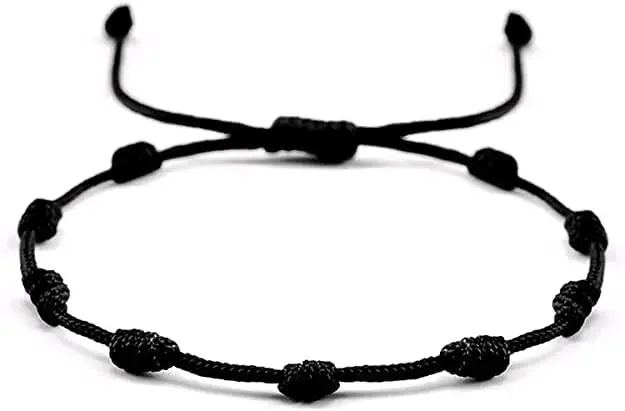 Ahen Nazar Dhaga With Knotted Beads Rosary Design Avoid Negative Energy Adjustable Black Thread Anklet For Evil Eye & Good Luck Amulet for Success & Prosperity for Men Women Girls & Boys free size Nazar Dhaga no gemstone