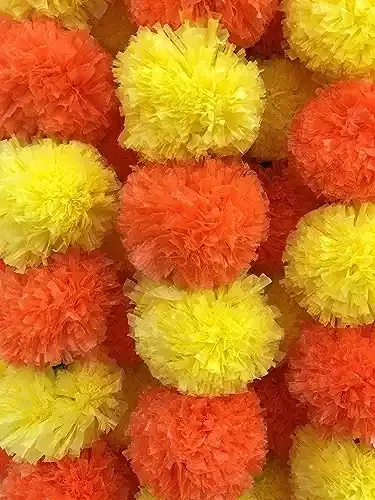 Akaar Artificial Marigold Flower Door Hanging Garland for Festive Decor Home Decor Diwali Decorations Item of Home Decor (Yellow & Orange) H 4.5 to 4.9 ft-Pack of 5
