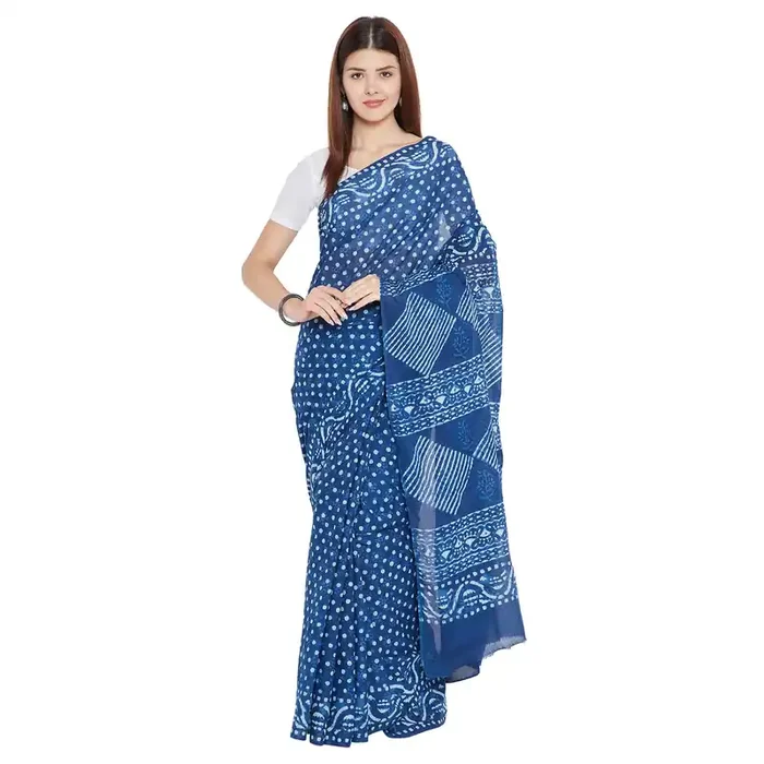 AKOLA DABU PRINT SAREE – Cotton – Handmade Indigo Double Dabu print – Block Print Saree with Blouse Piece BAPASA0071