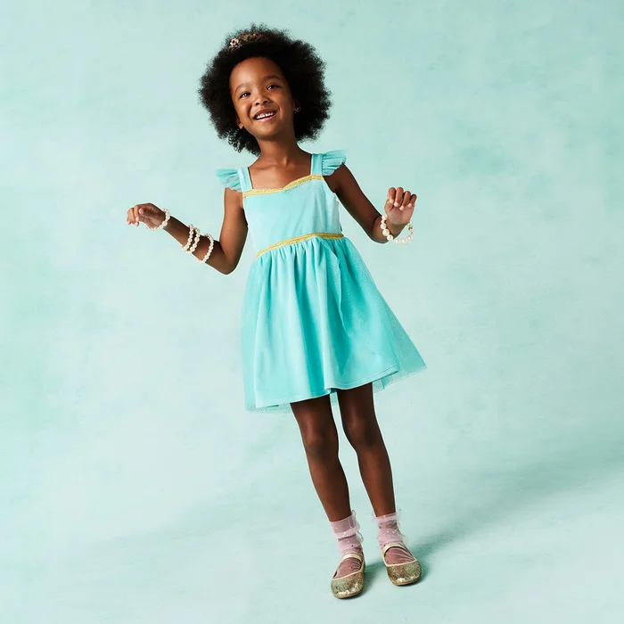 Aladdin Blue Ruffled Strap Disney Jasmine Velour Dress | Posh Peanut®