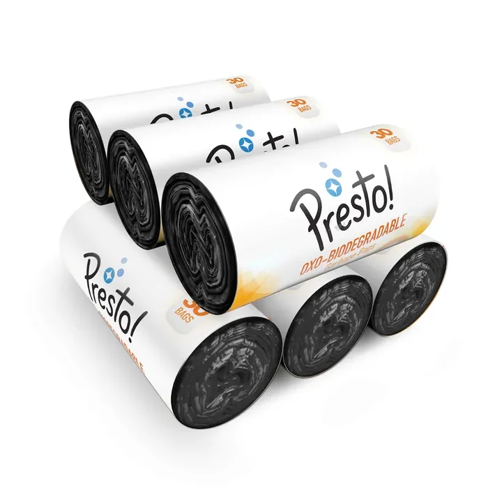 Amazon Brand – Presto! Garbage Bags, Medium -(19 x 21 inches) – 30 bags/roll (Pack of 6, Black)