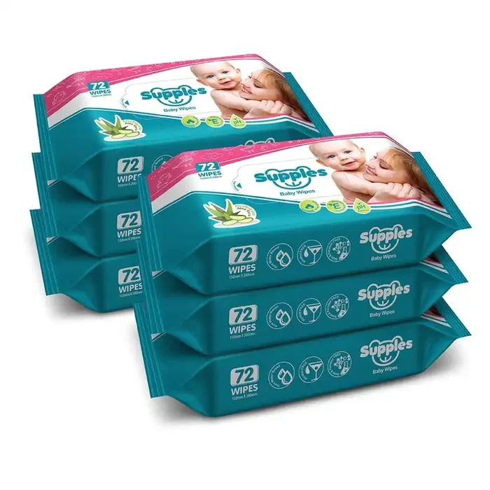 Amazon Brand – Supples Baby Wet Wipes 432 Wipes 72 Wipes x 6 Packs Enriched With Aloe Vera and Vitamin E Alcohol-Free and Paraben-Free Pure Water-Based formulation
