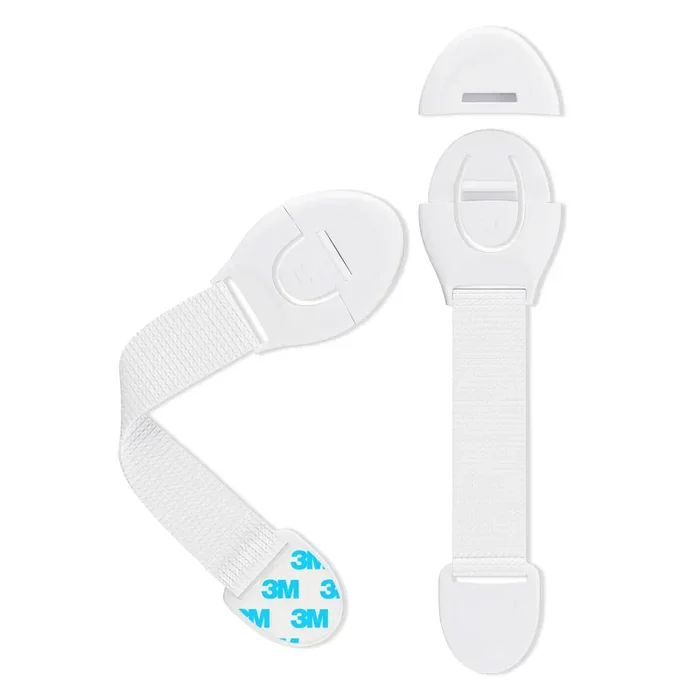 Amazon Brand – Supples Babyproofing Safety Locks, Single-Hand, Push-Button Design, Pre-Taped, Versatile, Stylish (Pack of 10, White)