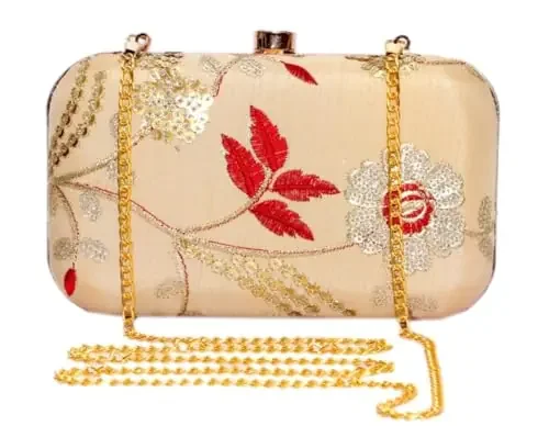 Amerie Fashions Women‘s & Girls Golden Floral Box Clutch for Party Wedding, Gold