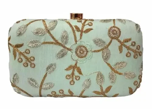 Amerie Fashions Women‘s & Girls Light Green Floral Box Clutch, Green