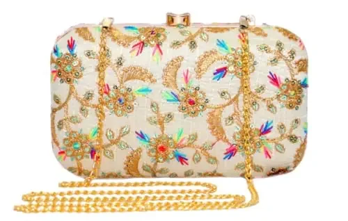 Amerie Fashions Women‘s & Girls Off White Floral Box Clutch, Off White, M