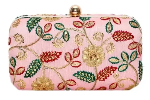 Amerie Fashions Women‘s & Girls Pink Silk Floral Clutch, Pink