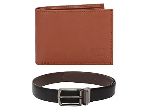 Amicraft Men‘s Combo Pack Of Wallet & Belt Gift Set TAN Free