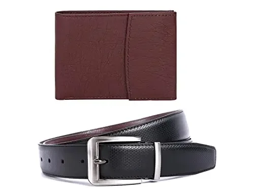 Amicraft Men‘s Faux Leather Combo Pack of Wallet and Belt