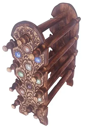 Antique Style Wooden Bangle Stand Multipurpose Jewellery Embossing – Handmade Wooden Jewellery Holder for Women – Jewellery Organisers Stand