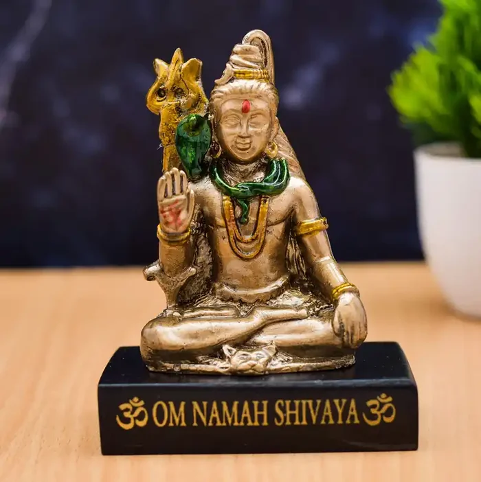 Archa Handicraft Polyresin Lord Shiva Murti Idol for Home Office Pooja Room Om Namah Shivay Printed Base Mahadev Statue Showpiece (3×4 Inch)