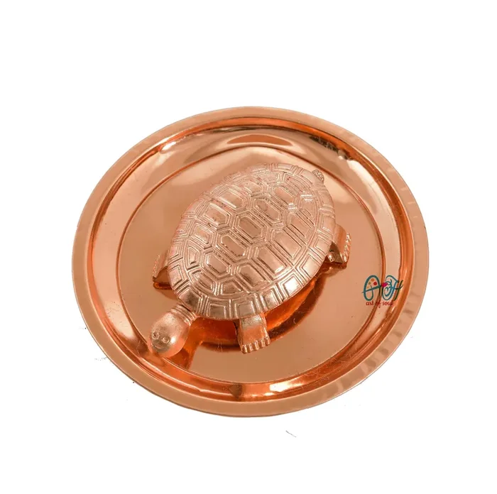 Archna Handicraft Metal Feng Shui Tortoise with Plate Showpiece Kachuwa Sculpture Showpiece for Home Décor (Copper, 5 x 5 Inches)