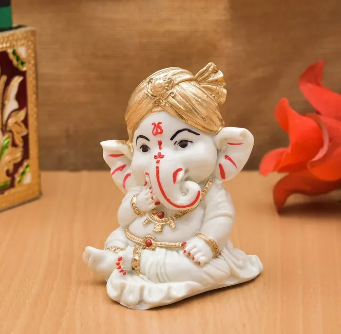 Archna Handicraft Polyresin Bhagwan Ganesh Ji syntheric for Best for Diwali Home Dacor Pooja Room I Home Temple Decoration Items I God Idols I Statue I Showpiece (4×3 Inch)