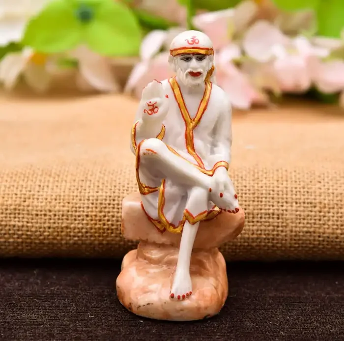 Archna Handicraft Polyresin Bhagwan Sai Baba Marble Dust Idol for Pooja Room Decorative Showpiece Statue for Home (8 x 3 Inches)