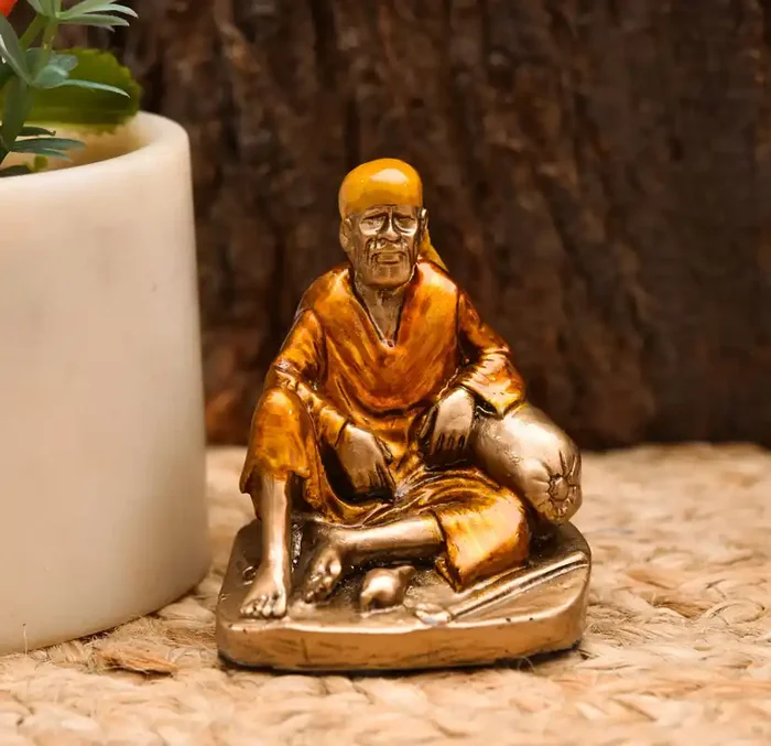Archna Handicraft Polyresin Cold Cast Sai Baba Idol for Car Dashboard Decorative Showpiece Statue for Home (3 x 2)