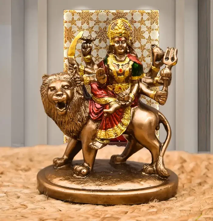 Archna Handicraft Polyresin Durga Maa Murti Idol for Home Office Decor Goddess Durga Spritual Decorative Sculpture Showpiece (4×5 Inch)